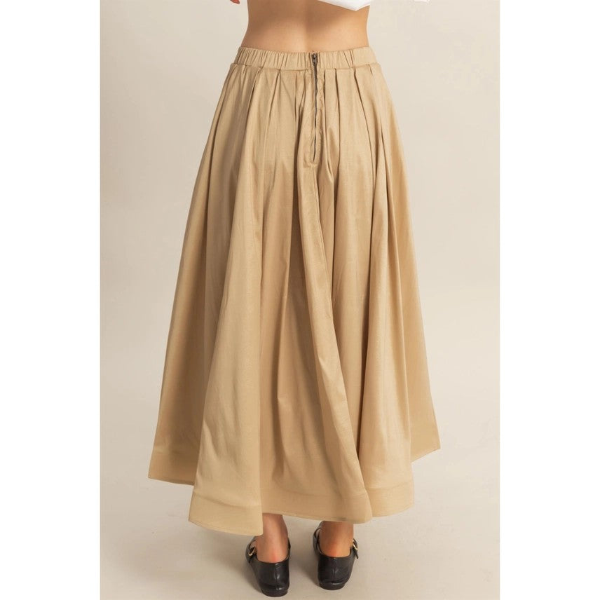 Classic Pleated A-Line Midi Full Skirt