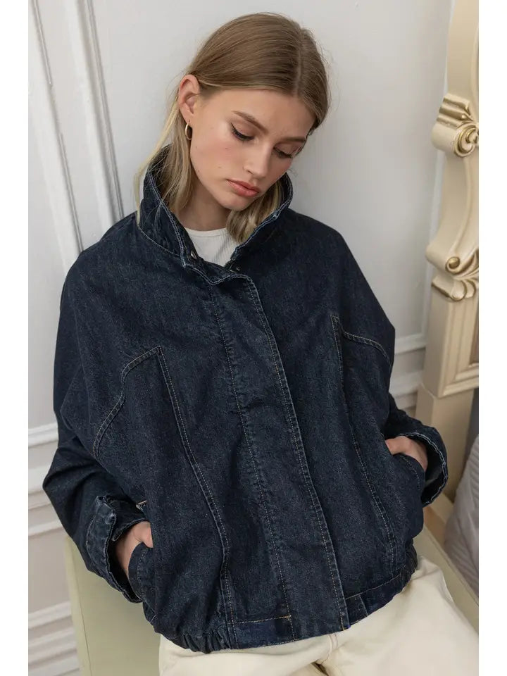 High Neck Denim Jacket