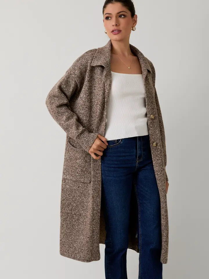 Long Sleeve Collared Maxi Sweater Cardigan