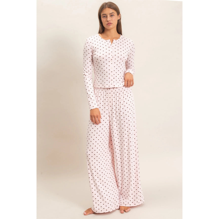Polka Dot Button Long Sleeve