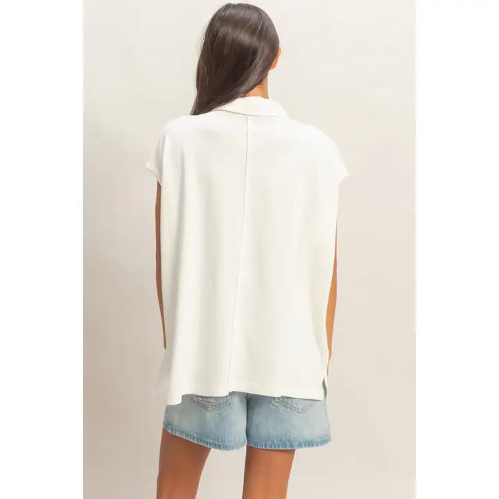 Pigment Dye Sleeveless Polo Oversized Top