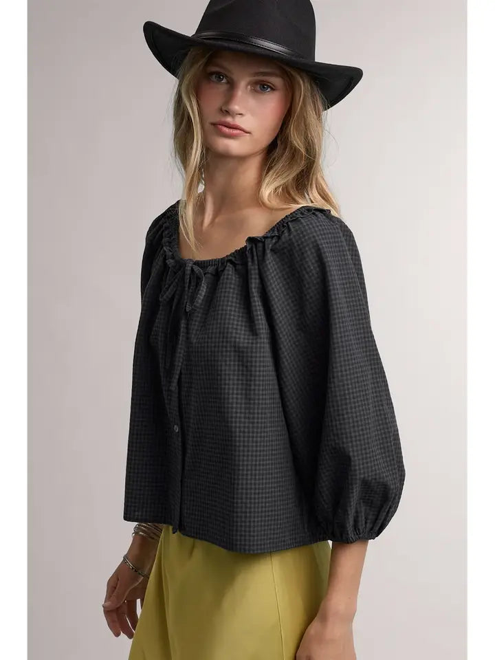 Gingham Peasant Blouse