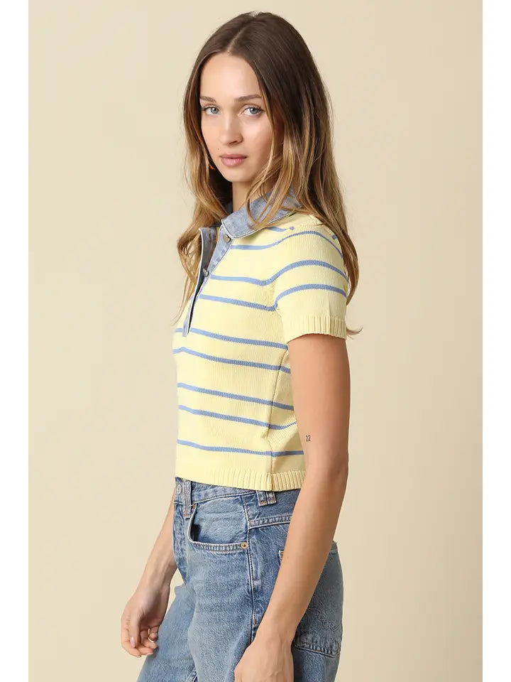 Shyla Striped Contrast Collar Crop Top