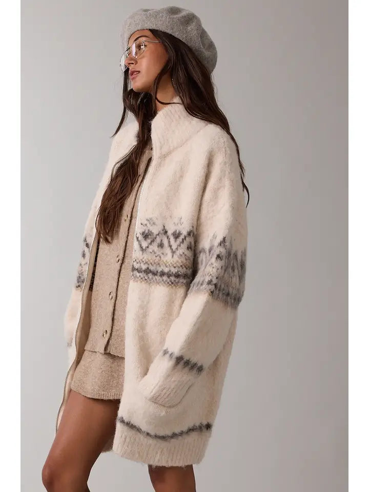 Ivory Turtle Neck Knit Cardigan