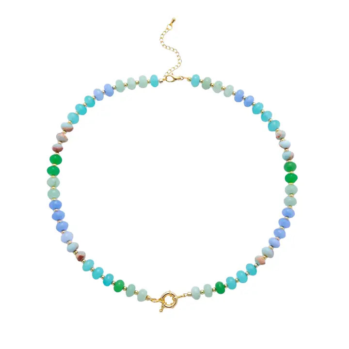 Colorful Beaded Gemstone Necklace with Front Clasp