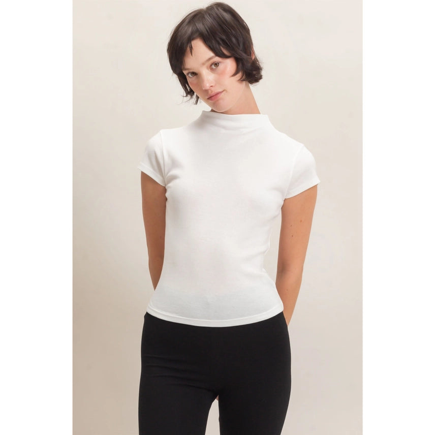 Mock Neck Cap Sleeve Top