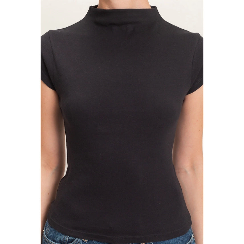 Mock Neck Cap Sleeve Top