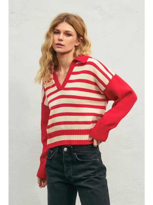 Solid and Striped Collared Sweater