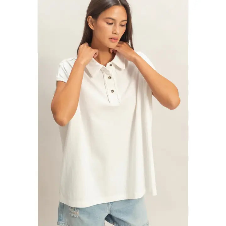 Pigment Dye Sleeveless Polo Oversized Top