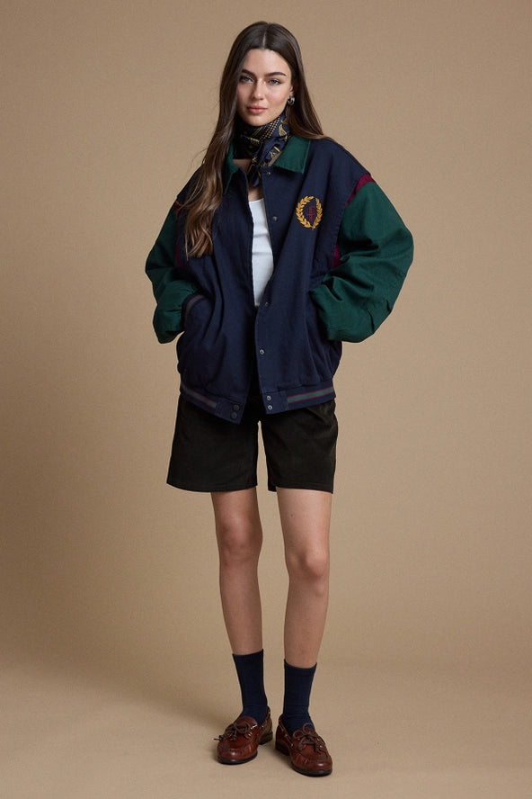 Embroidered Colorblock Bomber Jacket