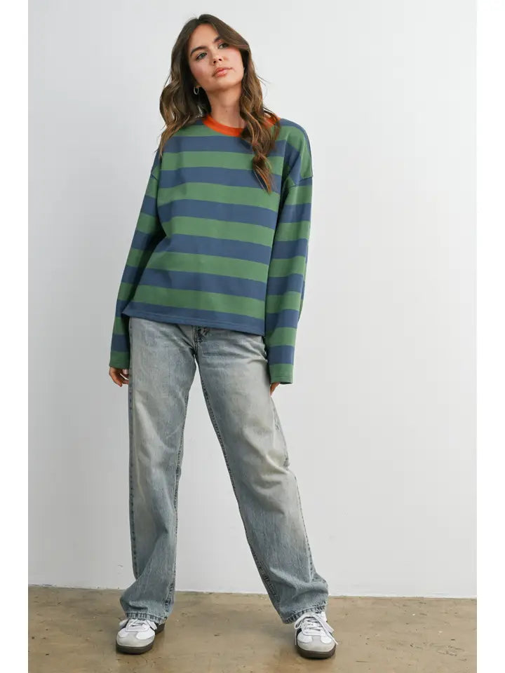 Ribbed Neck Stripe Tee