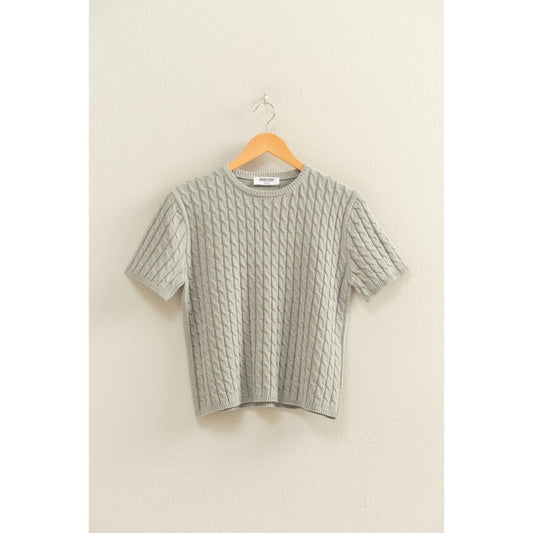 Cable Knit Short Sleeve Sweater Top