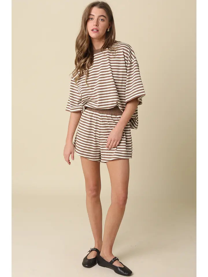 Lena Striped Elastic-Waist Shorts