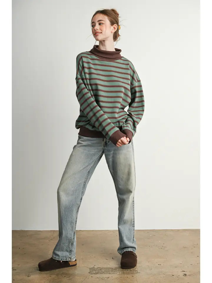 Striped Turtleneck Sweatshirt