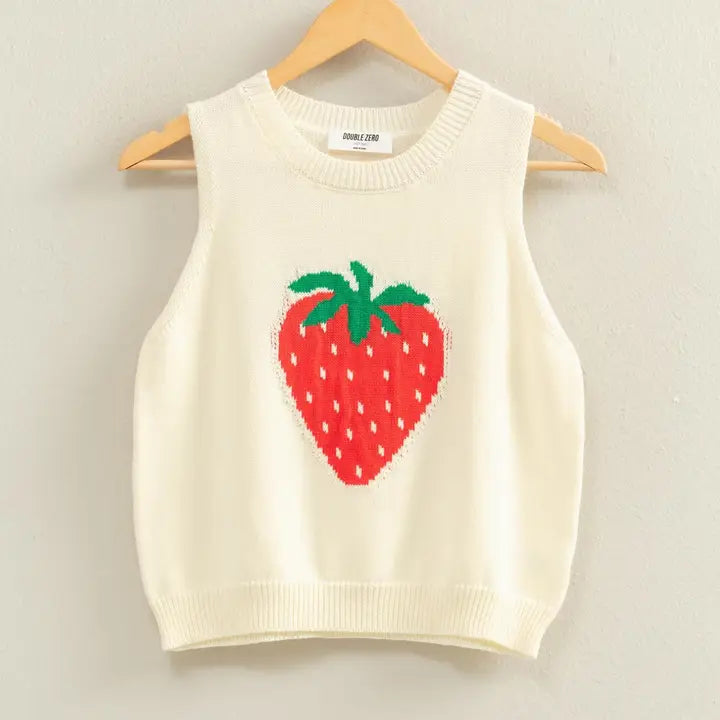 Strawberry Sleeveless Knit Top