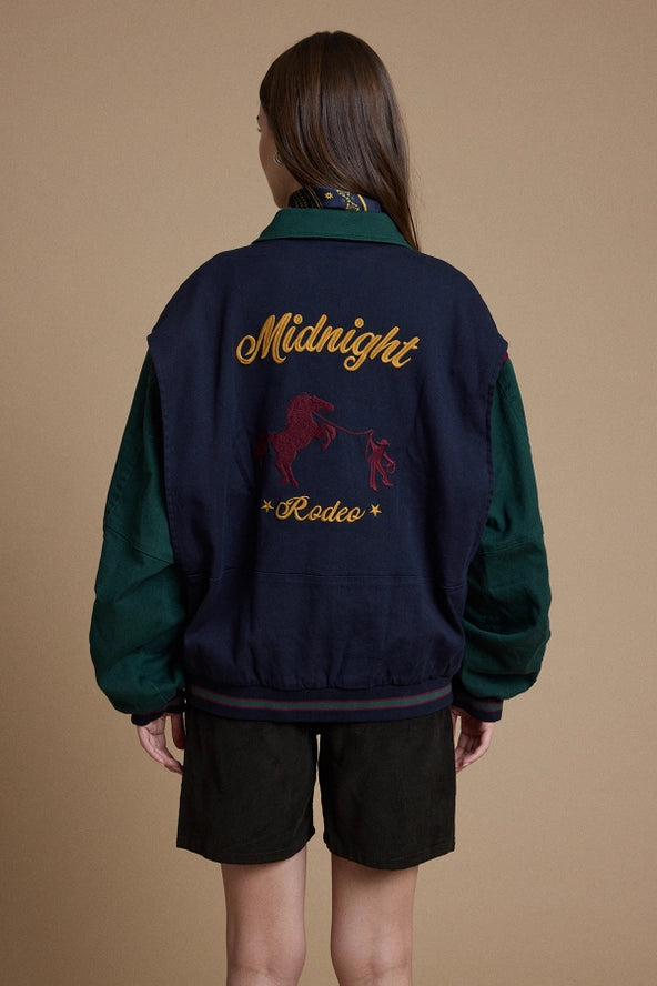 Embroidered Colorblock Bomber Jacket