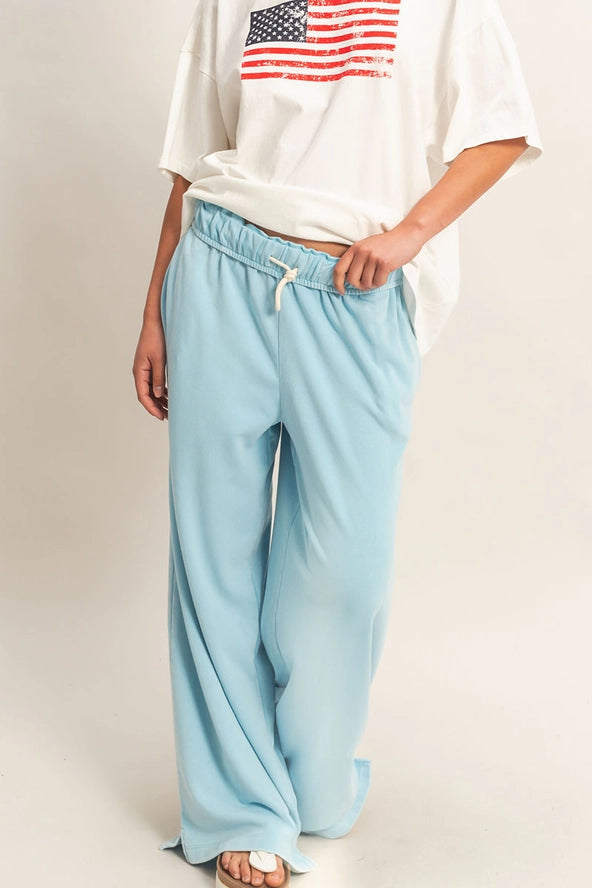 Fold Over Waist Wide Leg Sweatpants