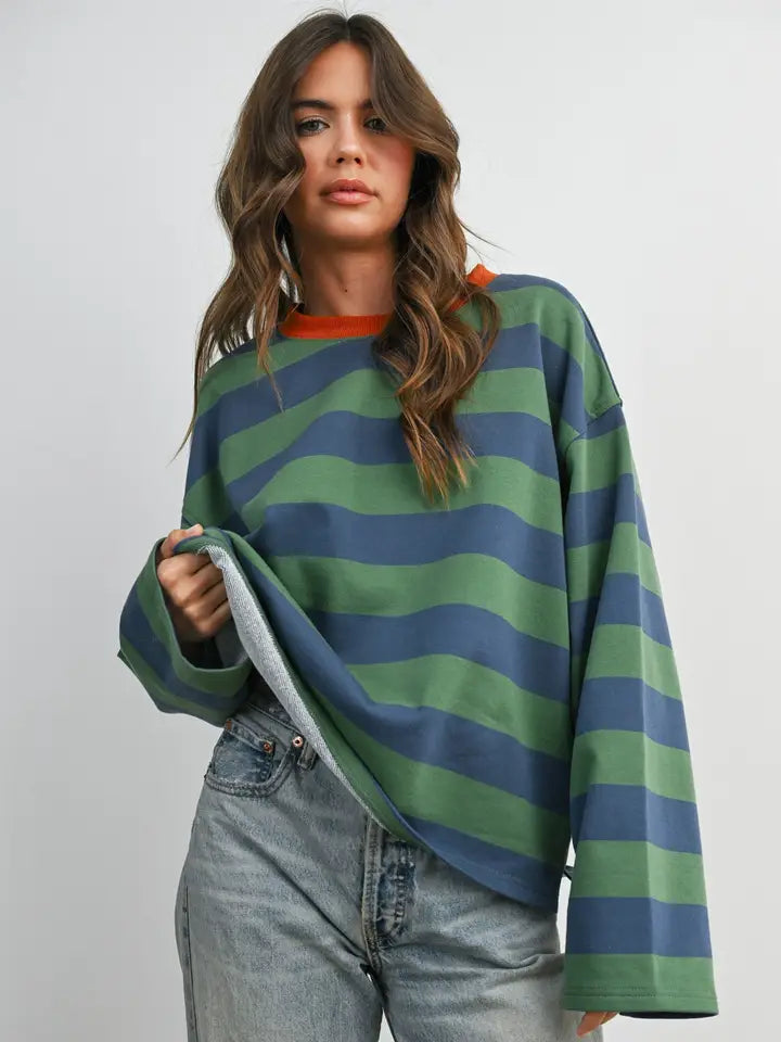 Ribbed Neck Stripe Tee