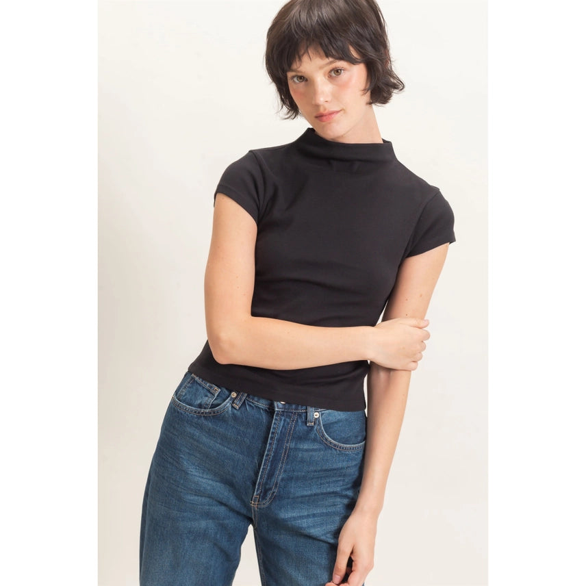 Mock Neck Cap Sleeve Top