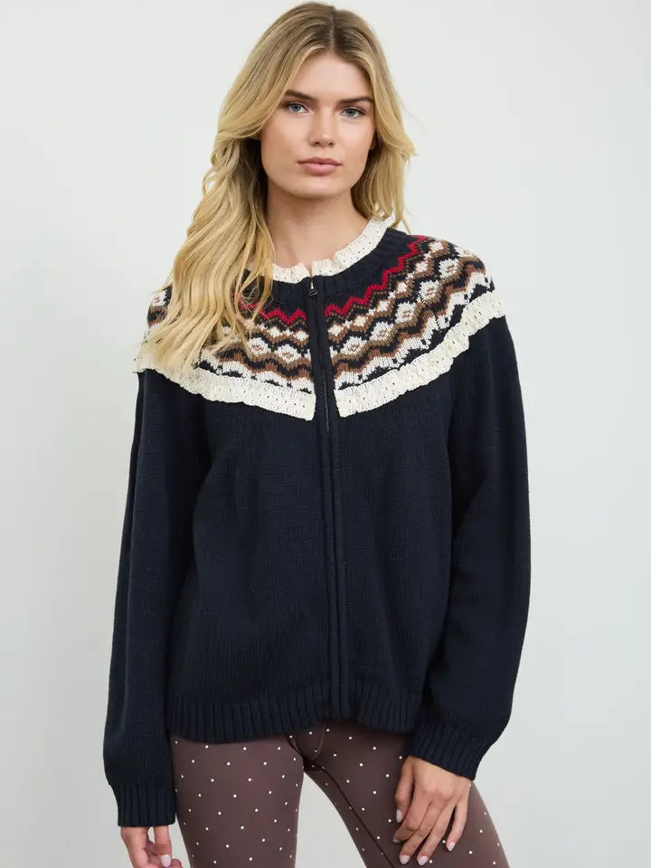 Ruffle Trim Zip Knit Jacket