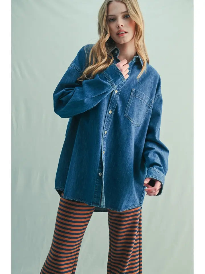 Washed Button-Up Denim Shirt