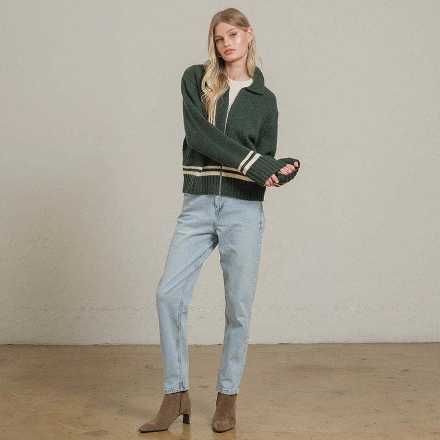 Varsity Zip-Up Knit Jacket