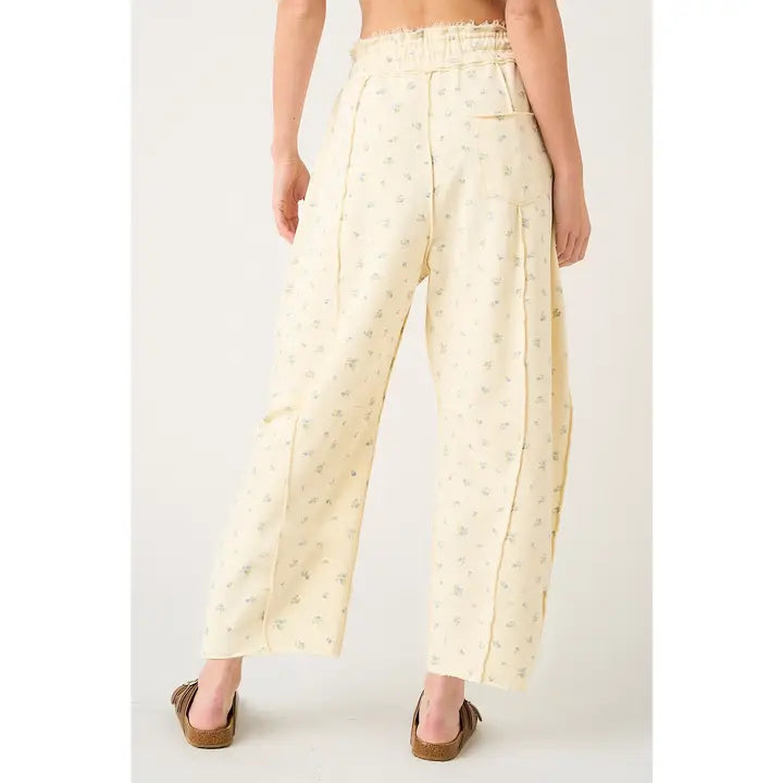 Floral Print Seam Detail Pull On Barrel Pants