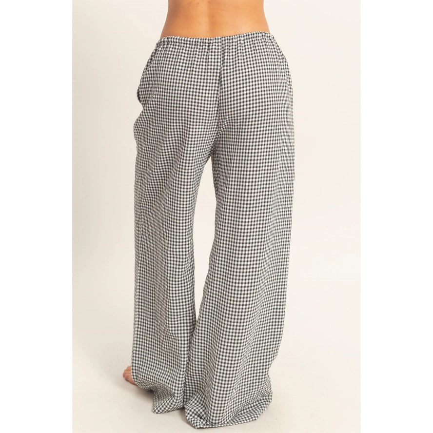 Gingham Drawstring Wide-Leg Pants