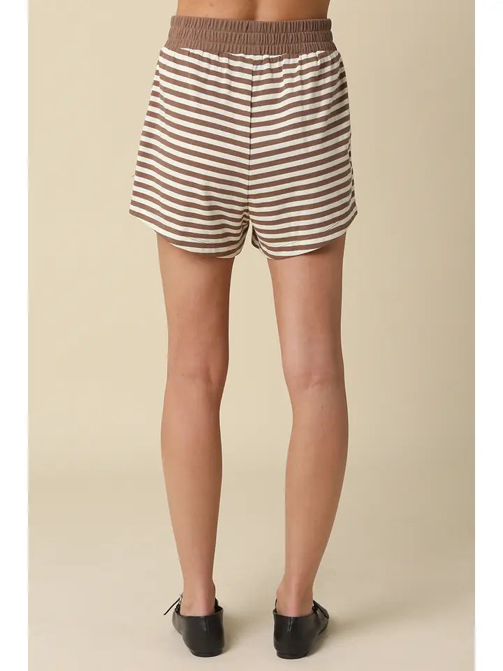 Lena Striped Elastic-Waist Shorts