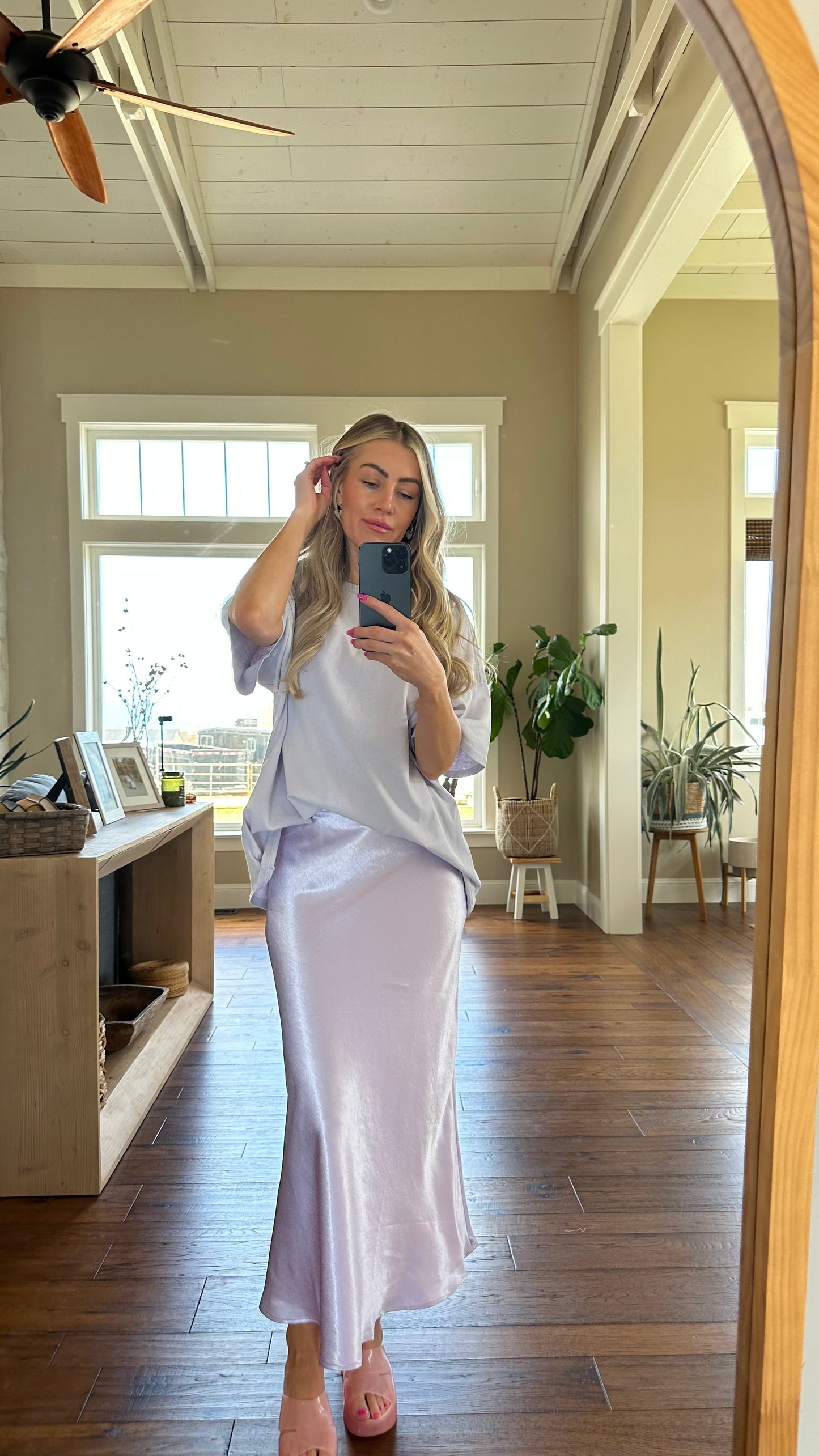 Lavender Silk midi Skirt