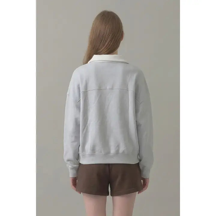 Pre Shrunk Cotton Fleece Collared Sweatshirt