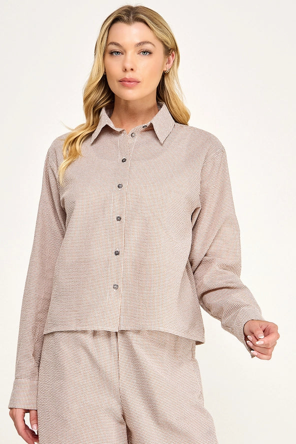 Brown plaid button up shirt