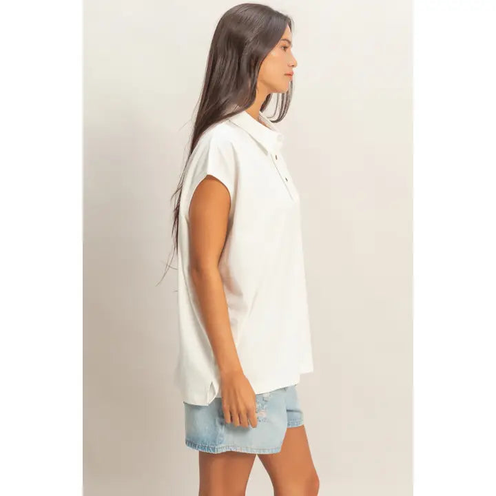 Pigment Dye Sleeveless Polo Oversized Top