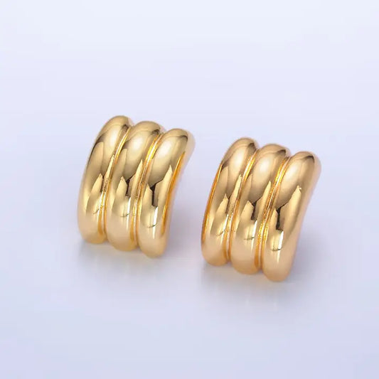 Minimalist Gold Ribbed Statement Studs