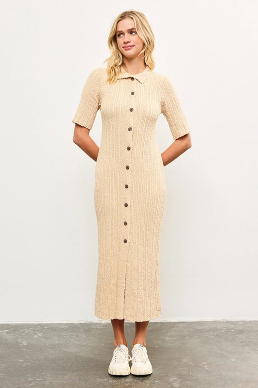 Short Sleeve Textured Sweater Dress