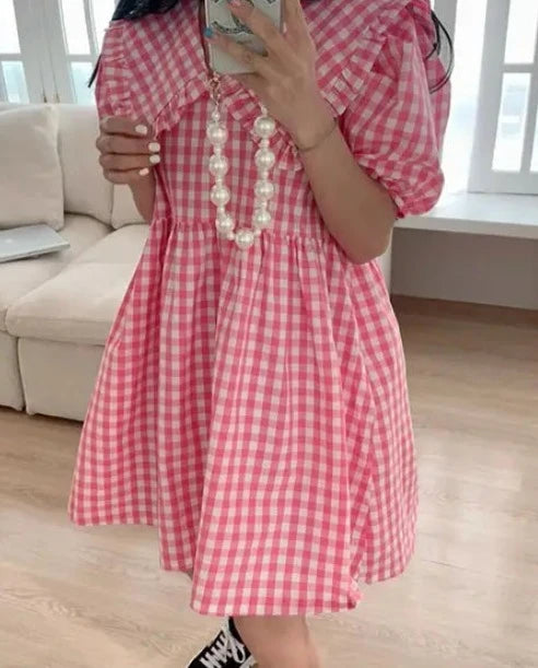 Gingham Ruffle Pink Dress