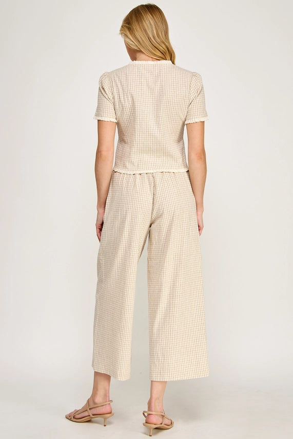 Ruffle Detail Gingham Print Pants