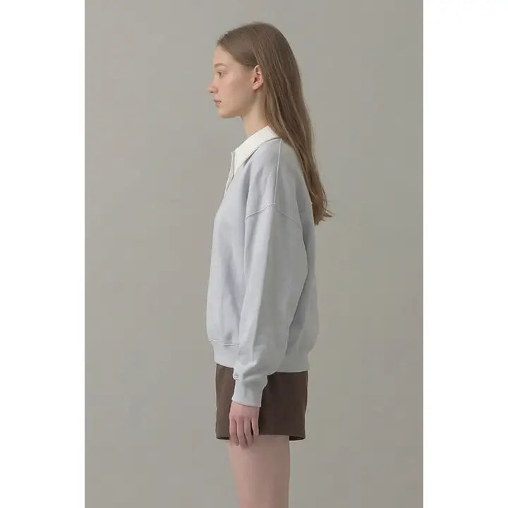 Pre Shrunk Cotton Fleece Collared Sweatshirt