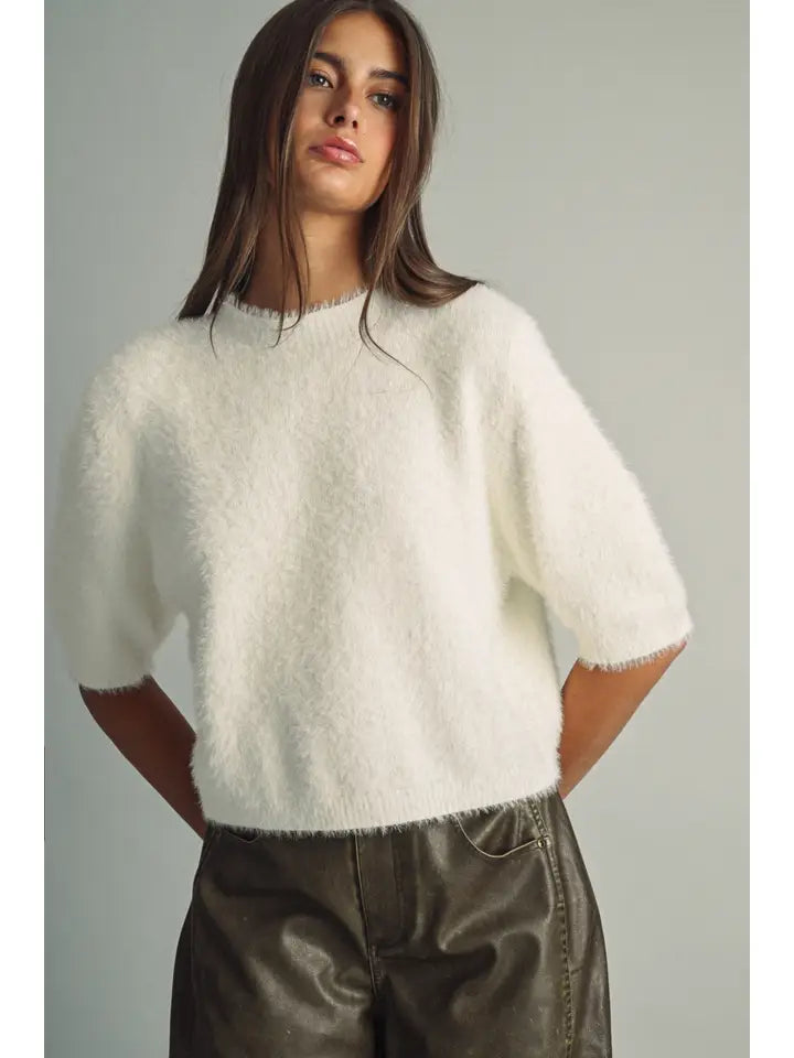 Fluffy Cropped Faux-Fur Sweater