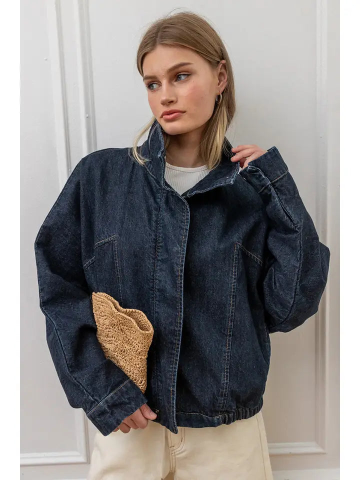 High Neck Denim Jacket