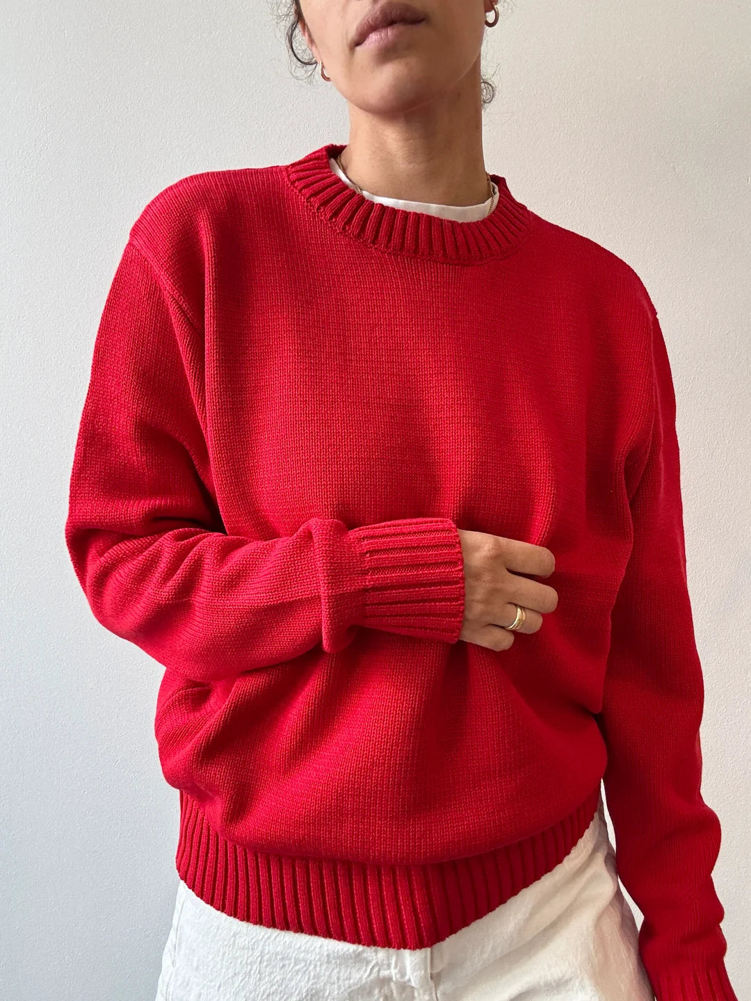 Red Crew Cotton Sweater