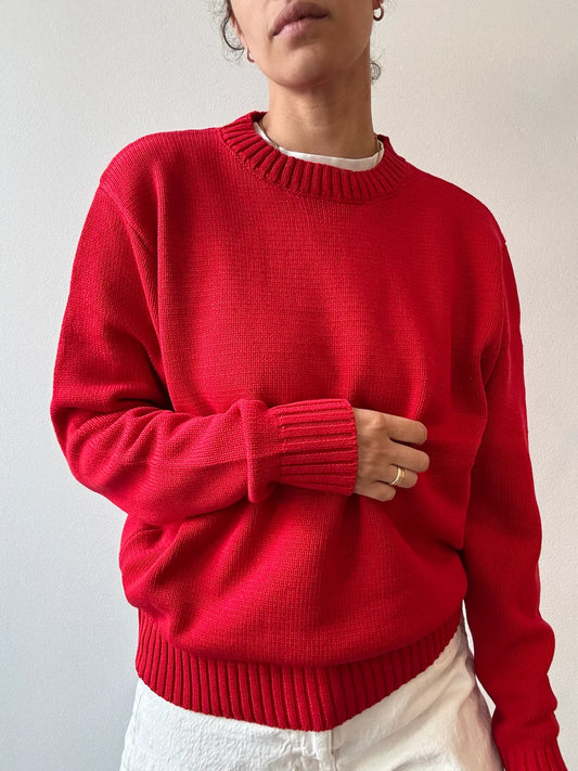 Red Crew Cotton Sweater