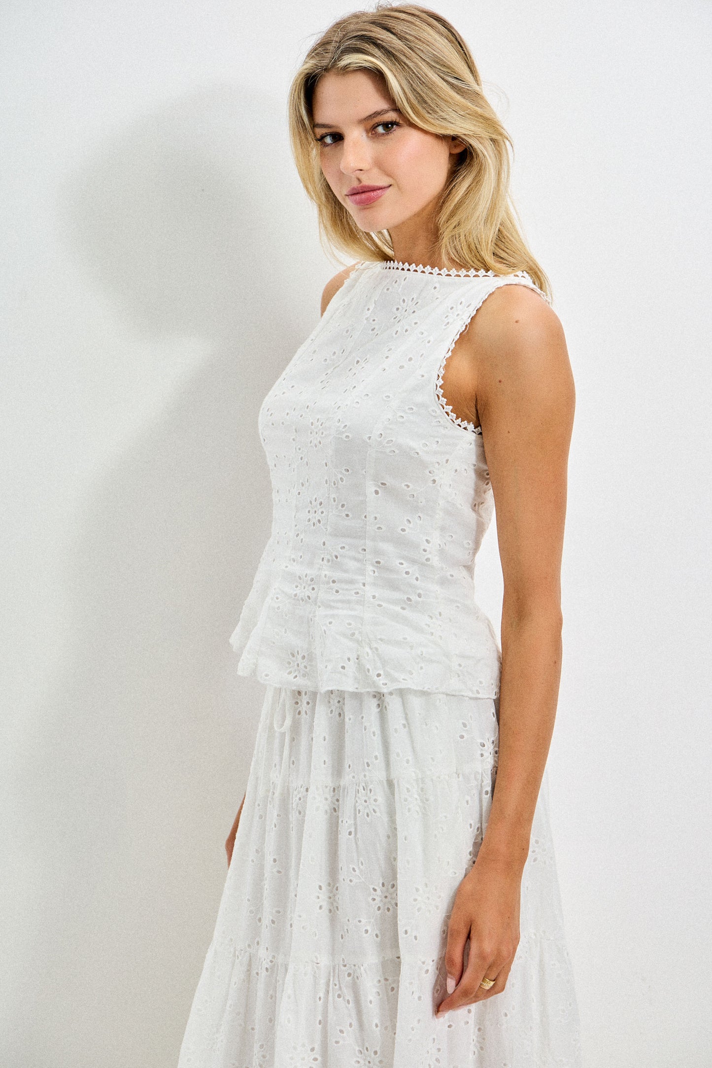 Eyelet & Trim Sleeveless Top