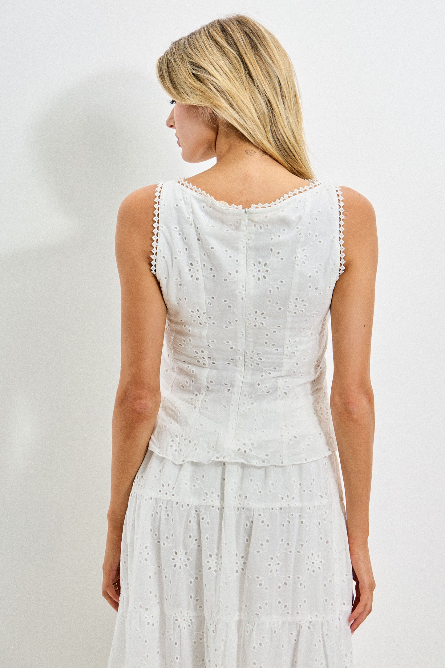 Eyelet & Trim Sleeveless Top