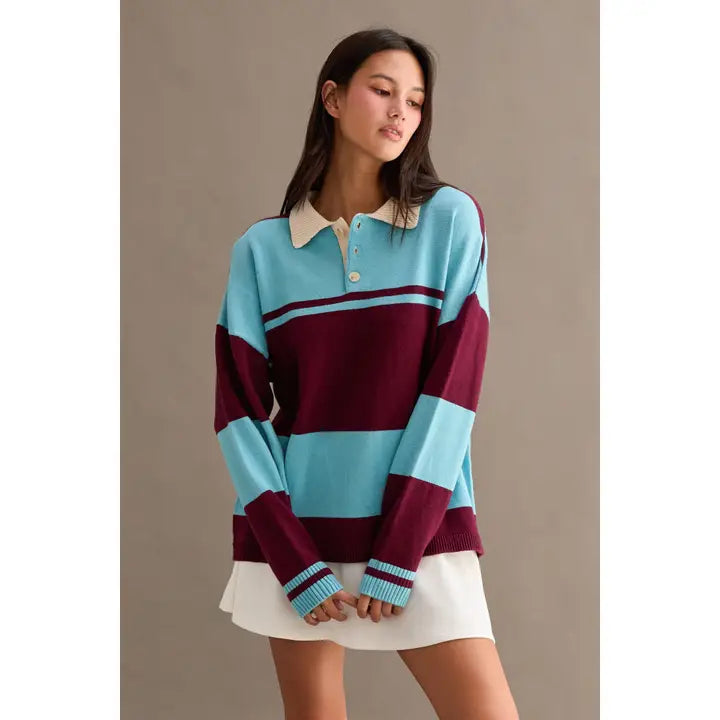 Contrasted Polo Sweater