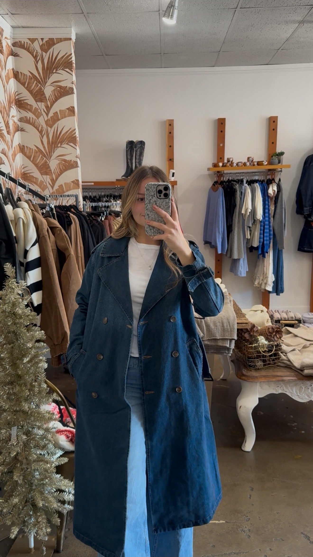 Notch Collar Denim Trench Coat