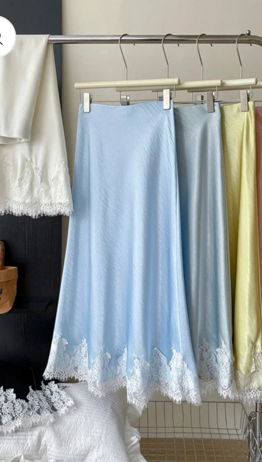 Satin & Lace Midi Skirt