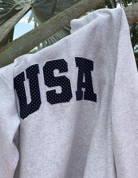 Blue Polka Dot USA Grey Mockneck