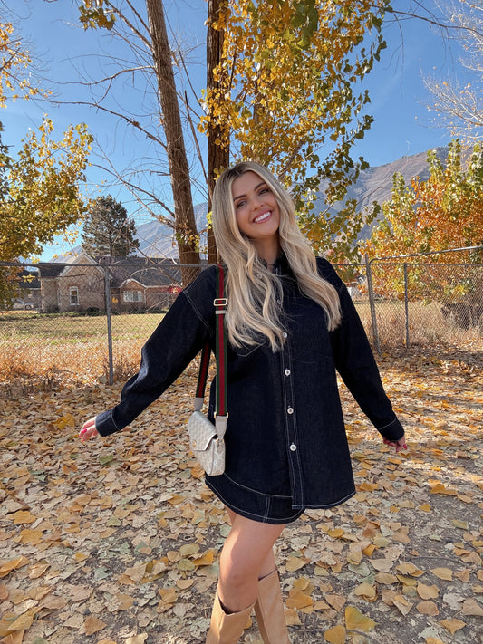 Denim Oversized Shirt and Mini Skirt