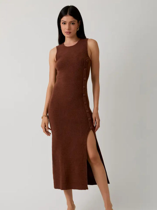 Round Neck Sleeveless Slit Sweater Dress